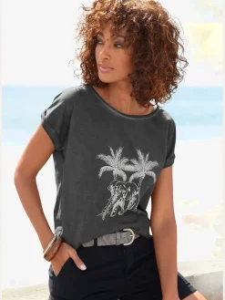 T-shirt imprimé devant avec éléphant et palmiers