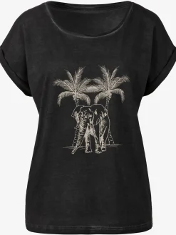 T-shirt imprimé devant avec éléphant et palmiers