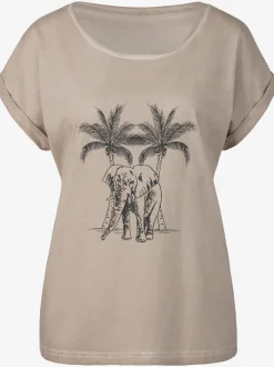 T-shirt imprimé devant avec éléphant et palmiers