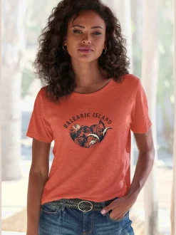 T-shirt imprimé devant estival avec détails brillants