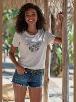 T-shirt imprimé devant estival avec détails brillants