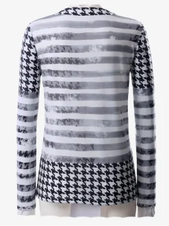 T-shirt imprimé empiècements pied-de-poule manches longues