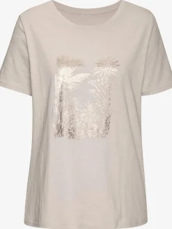 T-shirt imprimé feuille brillant, doré et estival