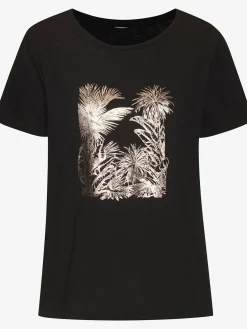 T-shirt imprimé feuille brillant, doré et estival