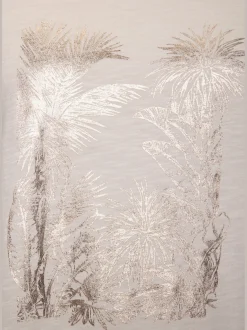 T-shirt imprimé feuille brillant, doré et estival