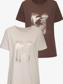 T-shirt imprimé feuille brillant, doré et estival