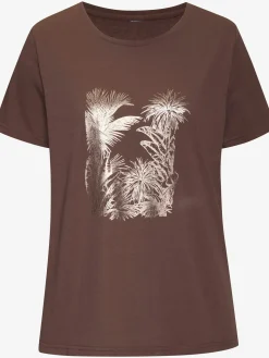 T-shirt imprimé feuille brillant, doré et estival