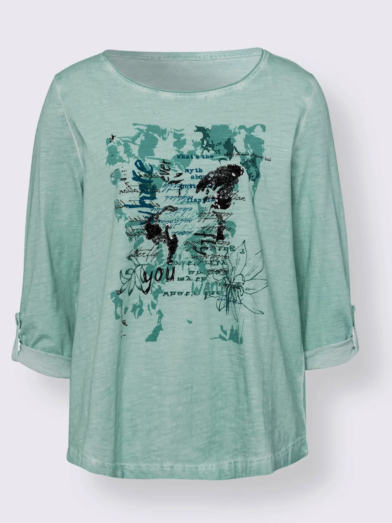 T-shirt imprimé imprimé orné de paillettes