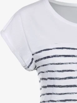 T-shirt imprimé rayé tendance devant et au dos