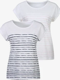 T-shirt imprimé rayé tendance devant et au dos