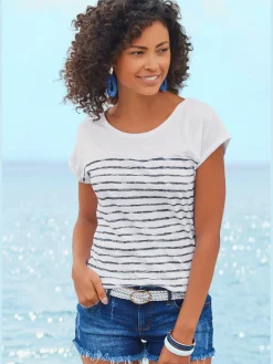 T-shirt imprimé rayé tendance devant et au dos