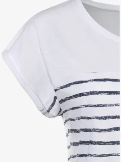 T-shirt imprimé rayé tendance devant et au dos