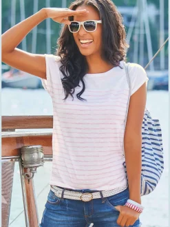 T-shirt imprimé rayé tendance devant et au dos