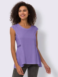 T-shirt long bordure en dentelle transparente