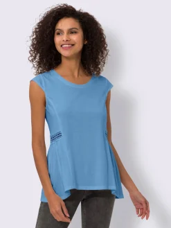 T-shirt long bordure en dentelle transparente