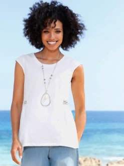 T-shirt long bordure en dentelle transparente
