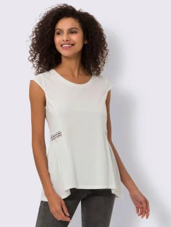 T-shirt long bordure en dentelle transparente