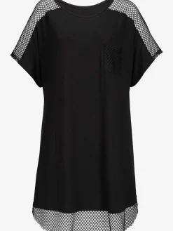 T-shirt long empiècements en résille transparente
