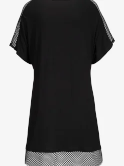 T-shirt long empiècements en résille transparente