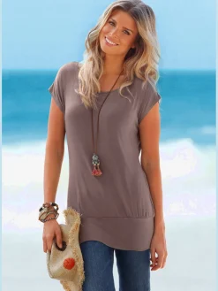 T-shirt long large ceinture à l'ourlet pour un port long ou court plissé