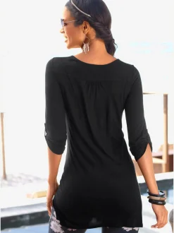 T-shirt long élégante bordure dentelle