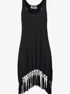 T-shirt long robe de plage décontractée avec franges nouées