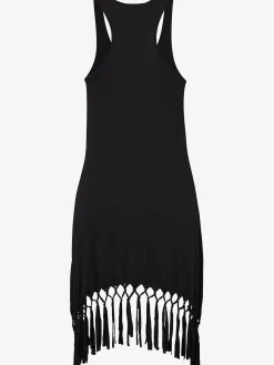 T-shirt long robe de plage décontractée avec franges nouées