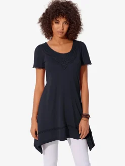 T-shirt long superbes détails en dentelle à l'encolure