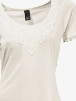 T-shirt long superbes détails en dentelle à l'encolure