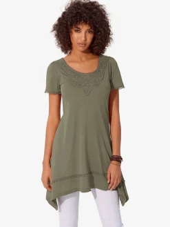 T-shirt long superbes détails en dentelle à l'encolure