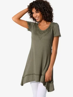 T-shirt long superbes détails en dentelle à l'encolure