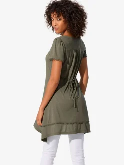 T-shirt long superbes détails en dentelle à l'encolure