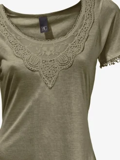T-shirt long superbes détails en dentelle à l'encolure
