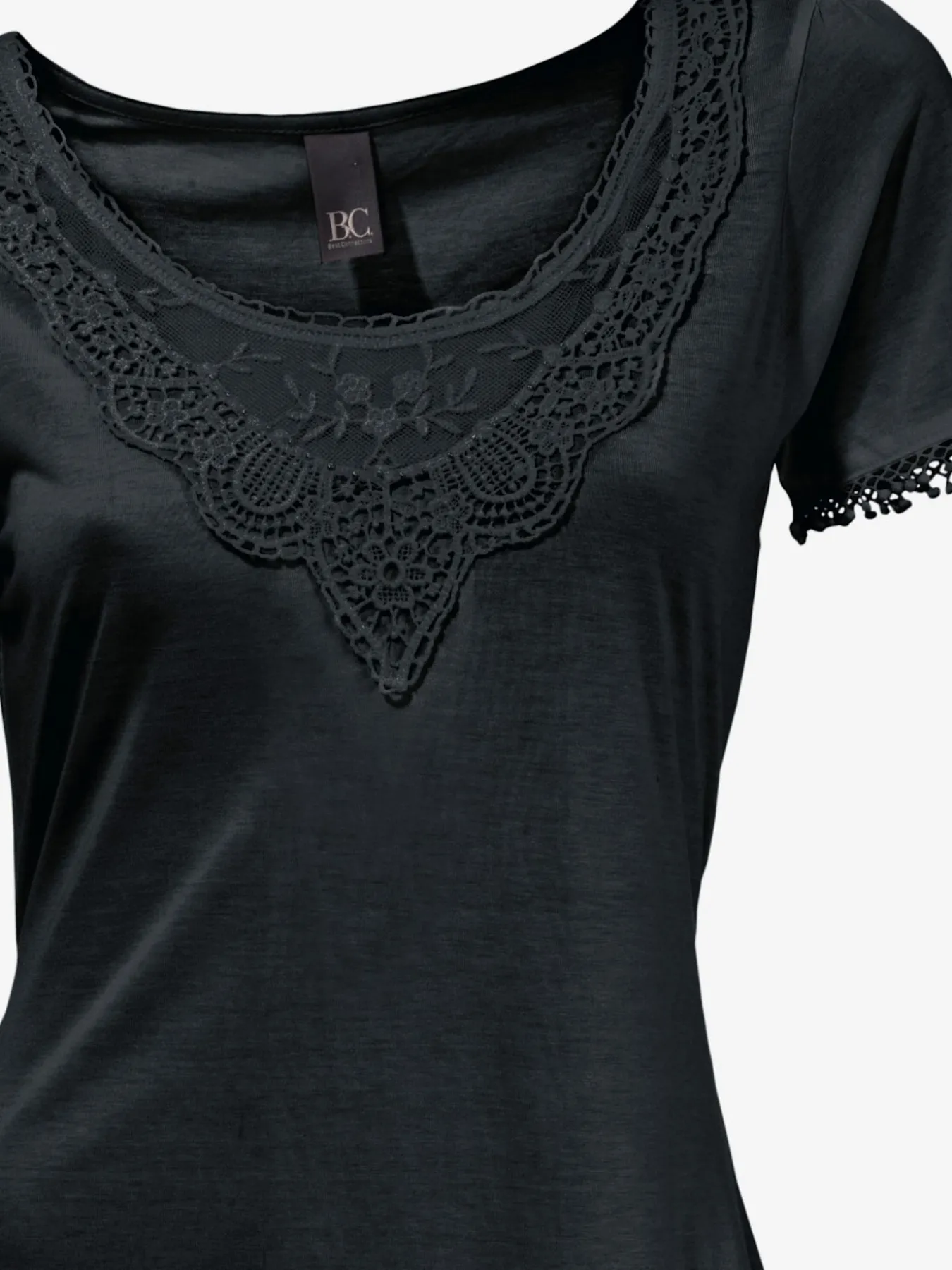 T-shirt long superbes détails en dentelle à l'encolure