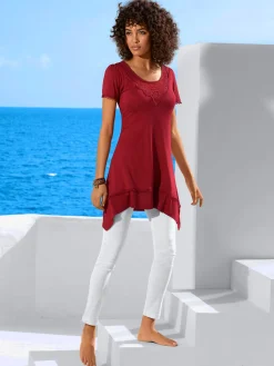 T-shirt long superbes détails en dentelle à l'encolure