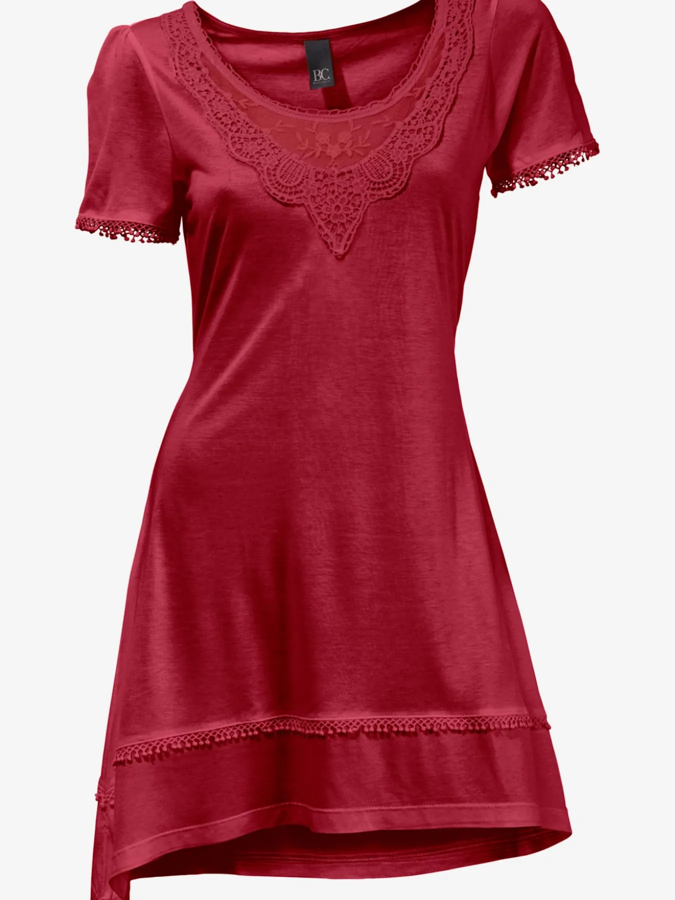 T-shirt long superbes détails en dentelle à l'encolure
