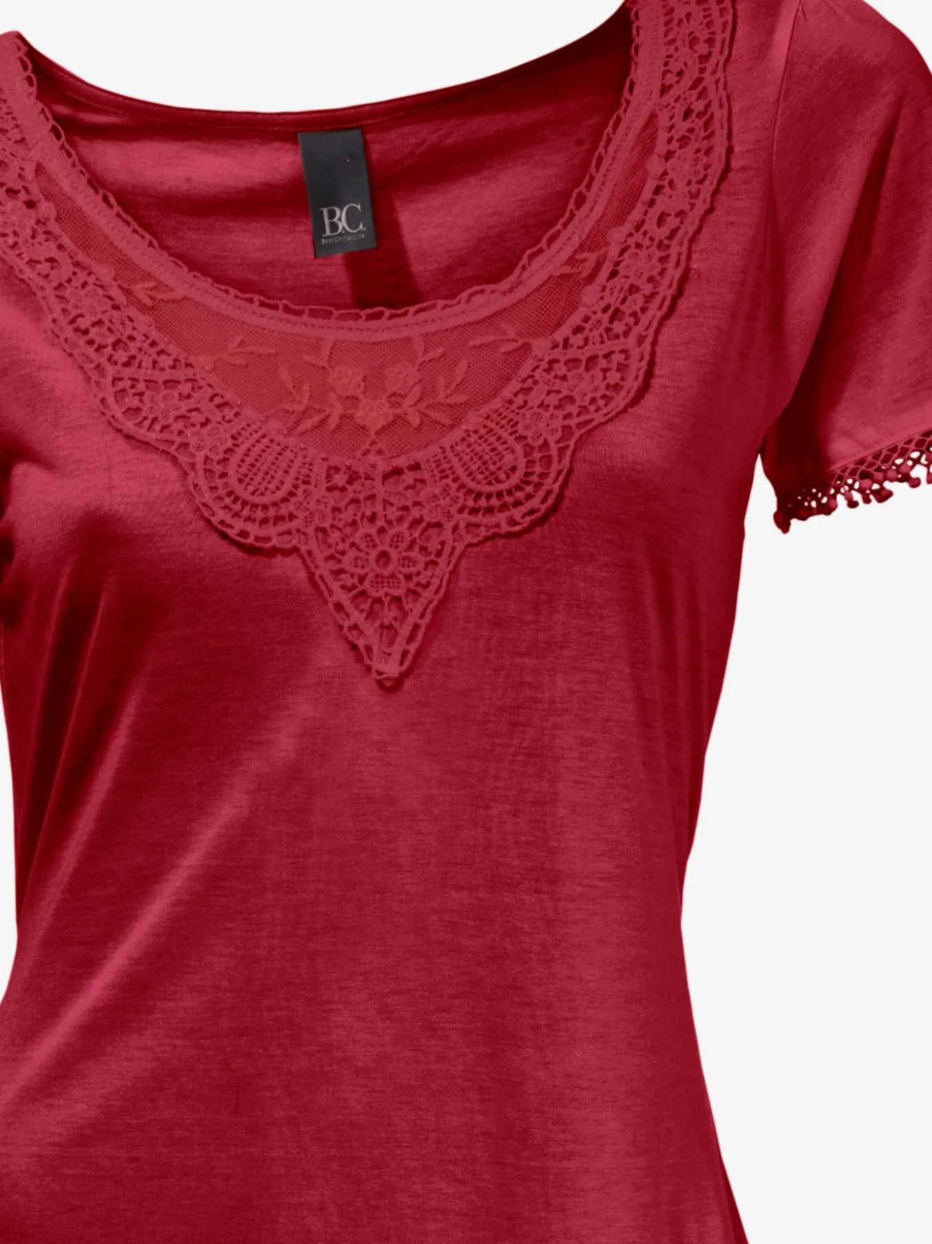 T-shirt long superbes détails en dentelle à l'encolure