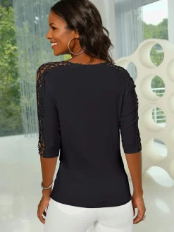 T-shirt manches 3/4 détails fantaisie bohèmes