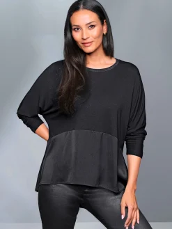 T-shirt manches chauve-souris mélange de matières tendance