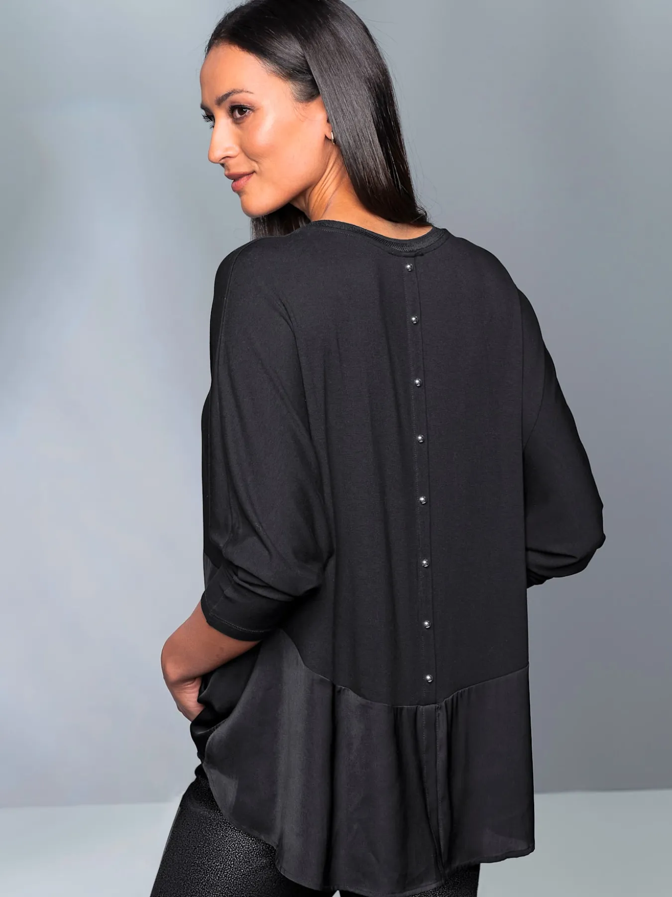 T-shirt manches chauve-souris mélange de matières tendance