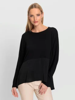 T-shirt manches chauve-souris mélange de matières tendance