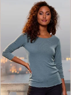 T-shirt manches longues bords pailletés raffinés à l'encolure, aux finitions des manches et à l'ourlet