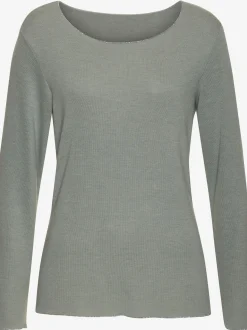 T-shirt manches longues bords pailletés raffinés à l'encolure, aux finitions des manches et à l'ourlet