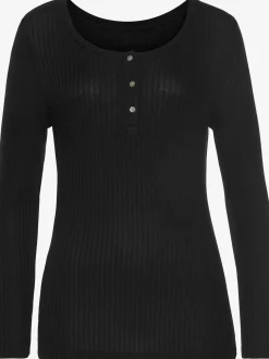 T-shirt manches longues courte patte de boutonnage devant avec boutons imitation nacre