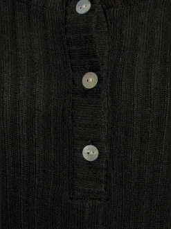 T-shirt manches longues courte patte de boutonnage devant avec boutons imitation nacre
