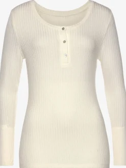 T-shirt manches longues courte patte de boutonnage devant avec boutons imitation nacre