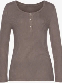 T-shirt manches longues courte patte de boutonnage devant avec boutons imitation nacre