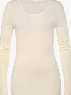 T-shirt manches longues dentelle florale délicate à l'encolure ronde