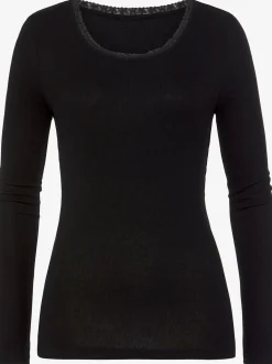 T-shirt manches longues dentelle florale délicate à l'encolure ronde