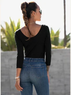 T-shirt manches longues encolure dos arrondie